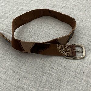 Vintage Y2K Fossil suede and leather patch belt with animal print